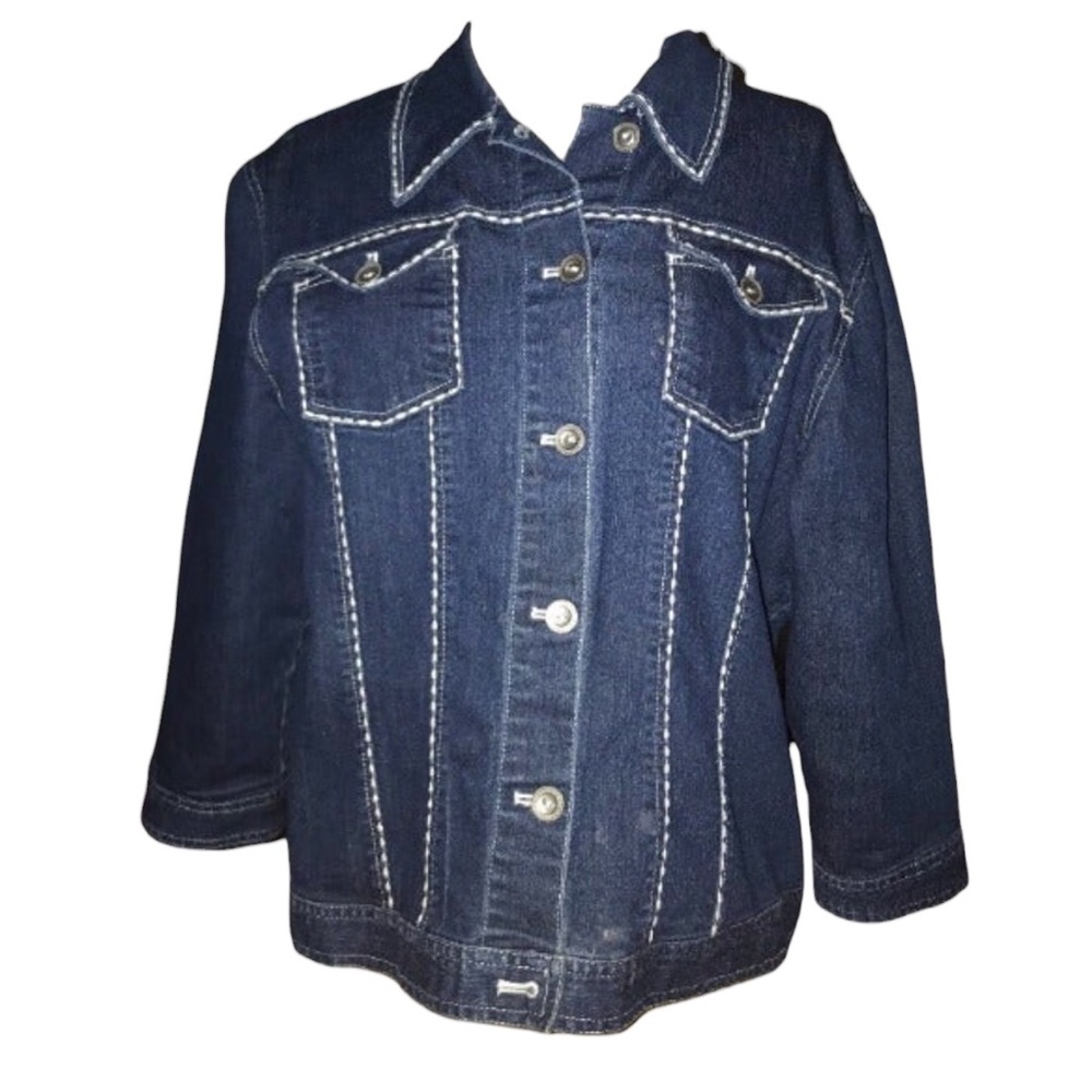 Alfred Dunner Denim Hanley with white detailed embroidery Size 16P
